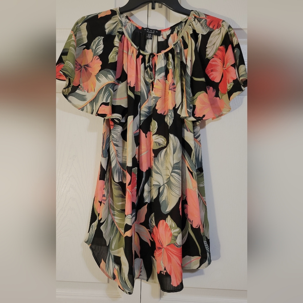 Floral Black and Pink Women's Top